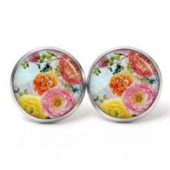 Ohrstecker, Ohrhänger, Clipse & Druckknopf – Motiv Bunte Rosen Pfingstrosen – Schmuck aus Edelstahl