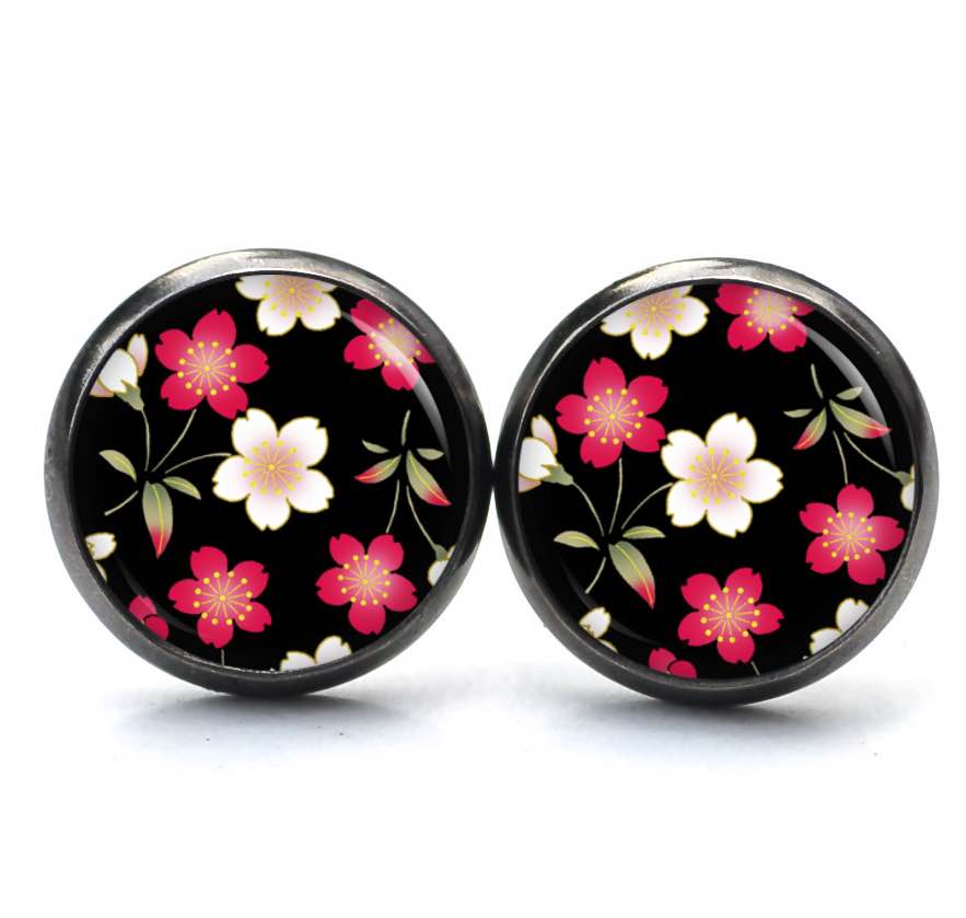 Ohrstecker, Ohrhänger, Clipse & Druckknopf – Motiv Große Blumen rot und weiß – Schmuck aus Edelstahl Ohrstecker, Ohrhänger, Clipse & Druckknopf – Motiv Große Blumen rot und weiß – Schmuck aus Edelstahl