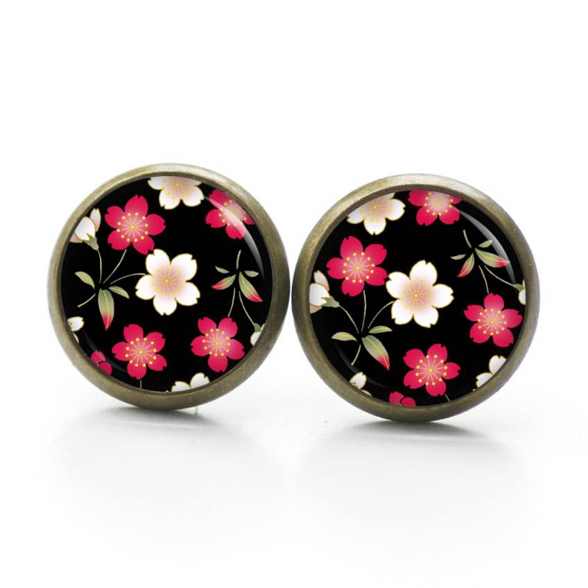 Ohrstecker, Ohrhänger, Clipse & Druckknopf – Motiv Große Blumen rot und weiß – Schmuck aus Edelstahl Ohrstecker, Ohrhänger, Clipse & Druckknopf – Motiv Große Blumen rot und weiß – Schmuck aus Edelstahl