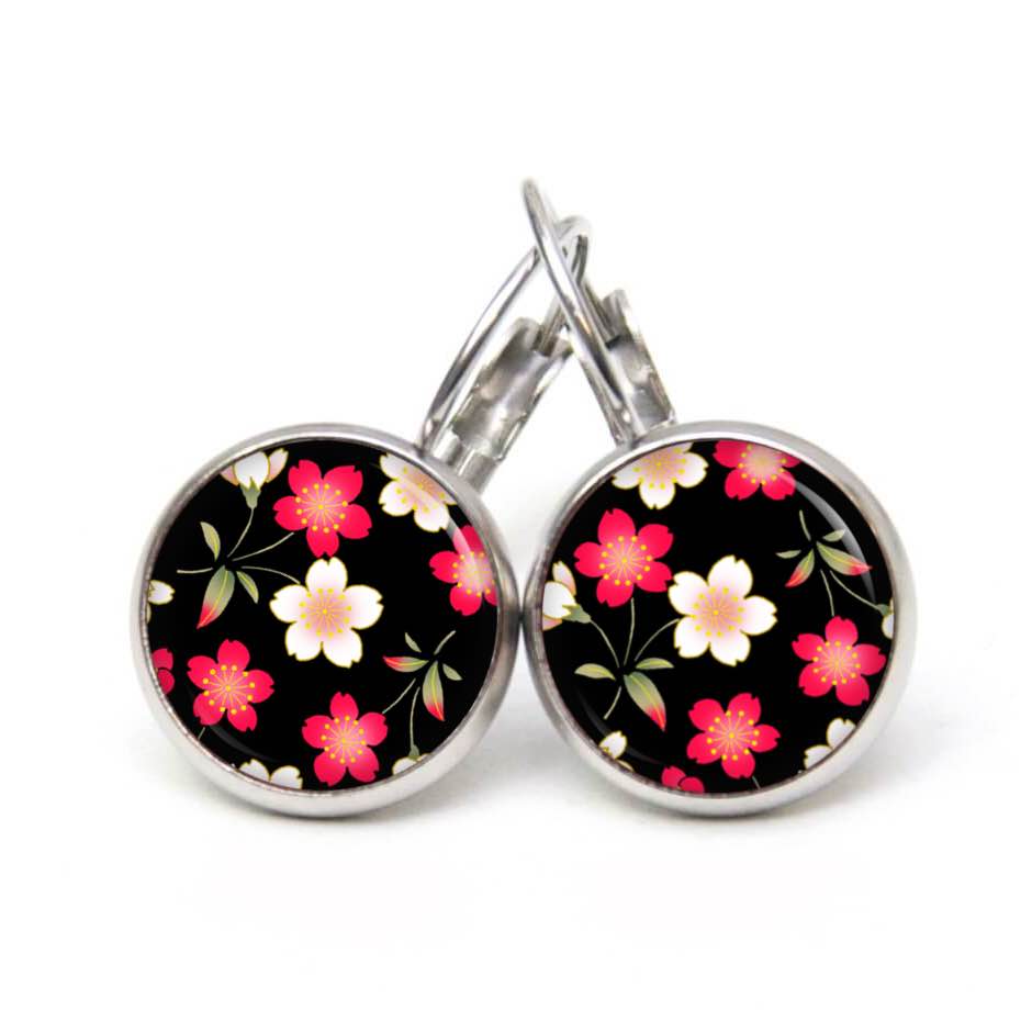Ohrstecker, Ohrhänger, Clipse & Druckknopf – Motiv Große Blumen rot und weiß – Schmuck aus Edelstahl Ohrstecker, Ohrhänger, Clipse & Druckknopf – Motiv Große Blumen rot und weiß – Schmuck aus Edelstahl