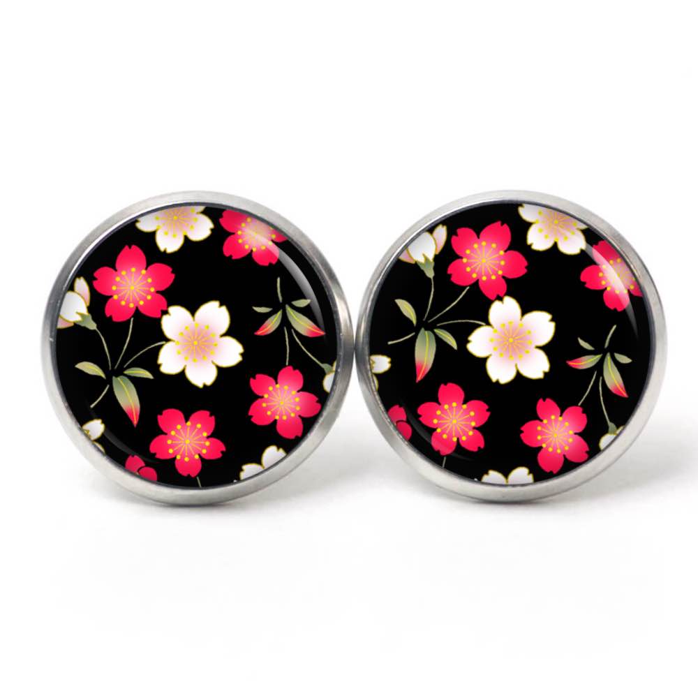 Ohrstecker, Ohrhänger, Clipse & Druckknopf – Motiv Große Blumen rot und weiß – Schmuck aus Edelstahl Ohrstecker, Ohrhänger, Clipse & Druckknopf – Motiv Große Blumen rot und weiß – Schmuck aus Edelstahl