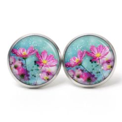 Ohrstecker, Ohrhänger, Clipse & Druckknopf – Motiv Rosa Margeriten – Schmuck aus Edelstahl