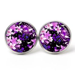 Ohrstecker, Ohrhänger, Clipse & Druckknopf – Motiv Rosa violette Blumen – Schmuck aus Edelstahl