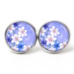Ohrstecker, Ohrhänger, Clipse & Druckknopf – Motiv Blumen in blau und creme – Schmuck aus Edelstahl