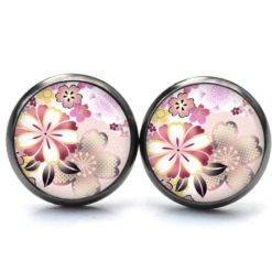 Ohrstecker, Ohrhänger, Clipse & Druckknopf – Motiv Zartes rosa Blumen Muster – Schmuck aus Edelstahl Ohrstecker, Ohrhänger, Clipse & Druckknopf – Motiv Zartes rosa Blumen Muster – Schmuck aus Edelstahl