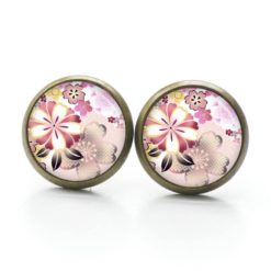 Ohrstecker, Ohrhänger, Clipse & Druckknopf – Motiv Zartes rosa Blumen Muster – Schmuck aus Edelstahl Ohrstecker, Ohrhänger, Clipse & Druckknopf – Motiv Zartes rosa Blumen Muster – Schmuck aus Edelstahl