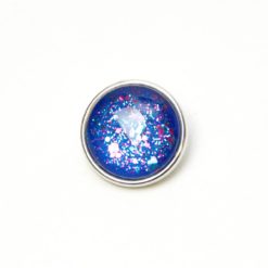 Druckknopf handbemalt in blau mit pinken und türkisem Glitzer für Druckknopfschmuck