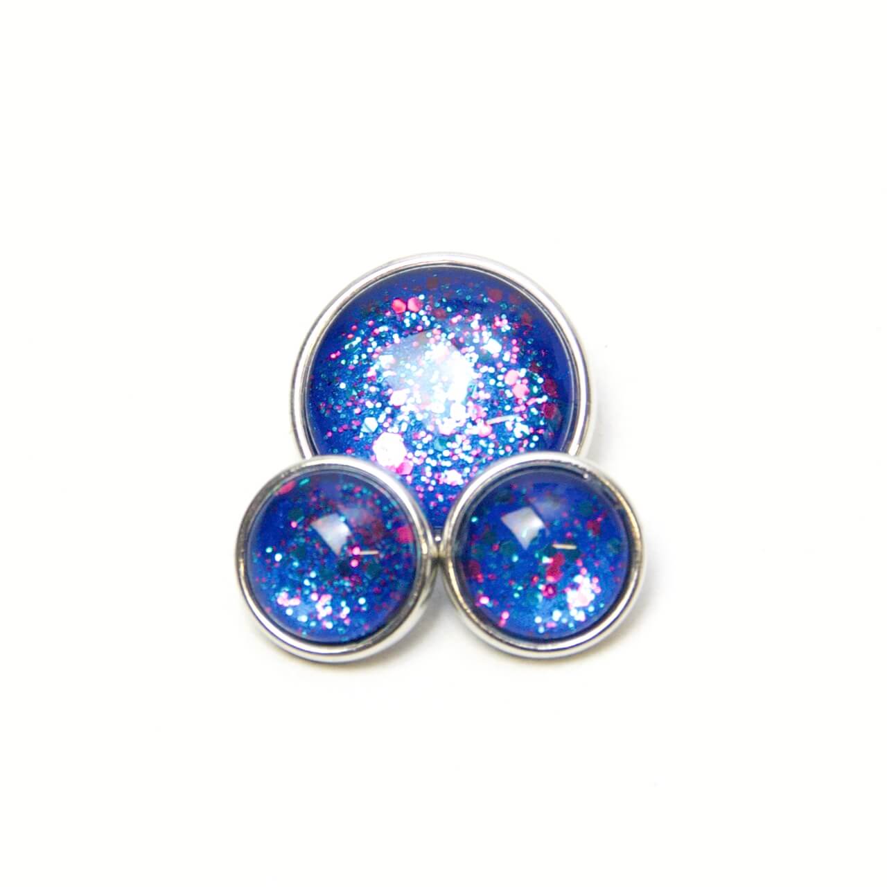 Druckknopf handbemalt in blau mit pinken und türkisem Glitzer für Druckknopfschmuck Druckknopf handbemalt in blau mit pinken und türkisem Glitzer für Druckknopfschmuck