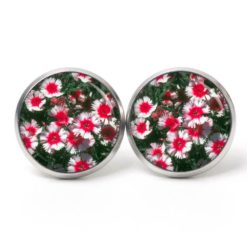 Druckknopf Ohrstecker Ohrhänger Clipse rot und weiße Blumen