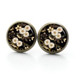 Druckknopf Ohrstecker Ohrhänger Clipse gelbe Blumen auf schwarz Druckknopf Ohrstecker Ohrhänger Clipse gelbe Blumen auf schwarz