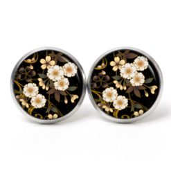 Druckknopf Ohrstecker Ohrhänger Clipse gelbe Blumen auf schwarz Druckknopf Ohrstecker Ohrhänger Clipse gelbe Blumen auf schwarz