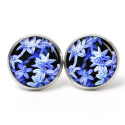 Ohrstecker, Ohrhänger, Clipse & Druckknopf – Motiv Hellblaue Blumen – Schmuck aus Edelstahl
