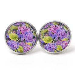 Ohrstecker, Ohrhänger, Clipse & Druckknopf – Motiv Violett lila Flieder Blumen – Schmuck aus Edelstahl