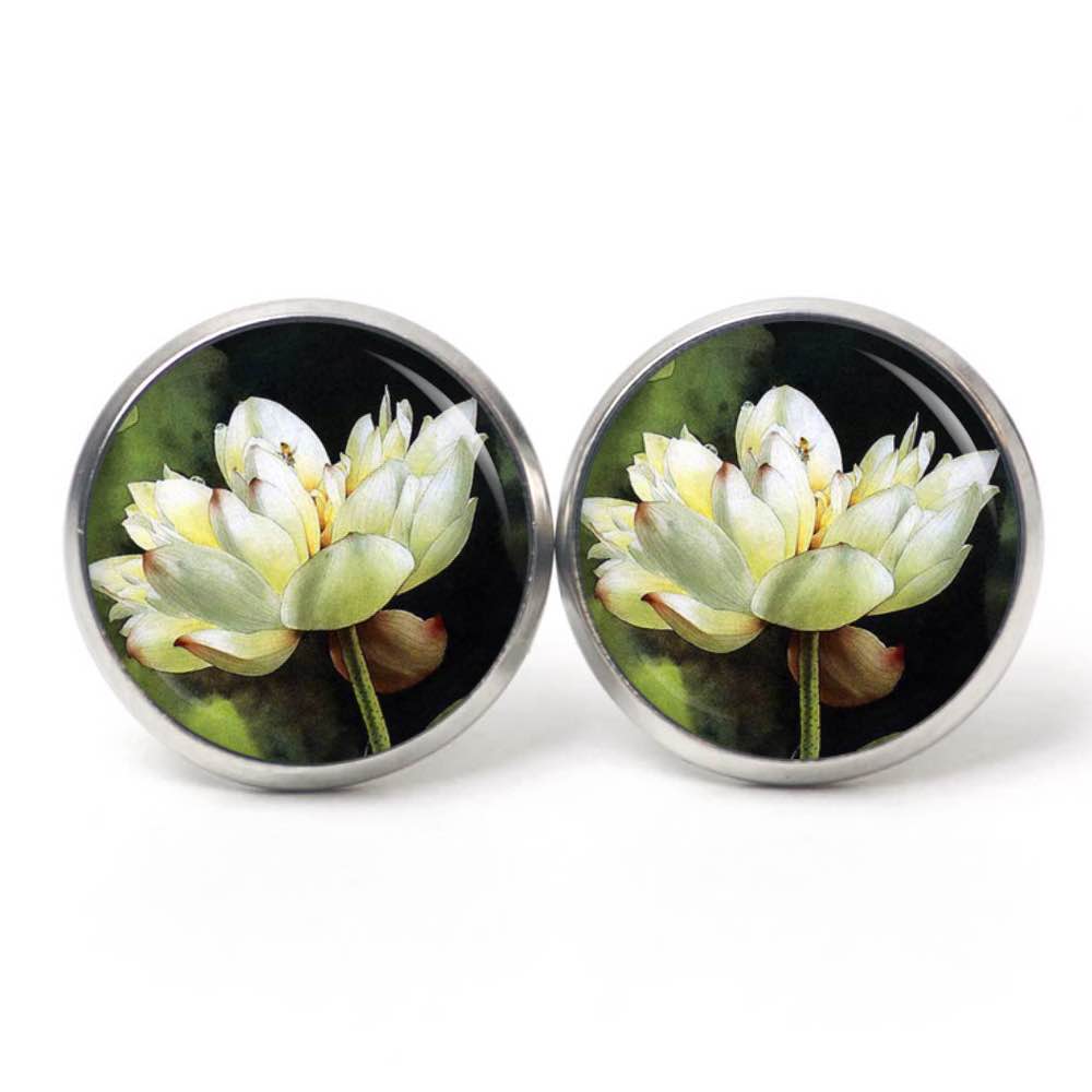 Ohrstecker, Ohrhänger, Clipse & Druckknopf – Motiv Weiße Seerose – Schmuck aus Edelstahl Ohrstecker, Ohrhänger, Clipse & Druckknopf – Motiv Weiße Seerose – Schmuck aus Edelstahl