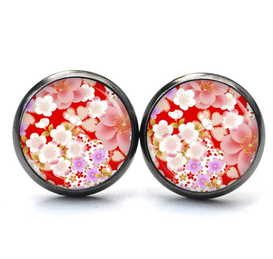 Ohrstecker, Ohrhänger, Clipse & Druckknopf – Motiv Wilde rote und rosa Blumen – Schmuck aus Edelstahl Ohrstecker, Ohrhänger, Clipse & Druckknopf – Motiv Wilde rote und rosa Blumen – Schmuck aus Edelstahl