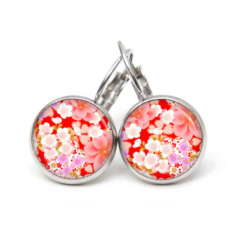 Ohrstecker, Ohrhänger, Clipse & Druckknopf – Motiv Wilde rote und rosa Blumen – Schmuck aus Edelstahl Ohrstecker, Ohrhänger, Clipse & Druckknopf – Motiv Wilde rote und rosa Blumen – Schmuck aus Edelstahl