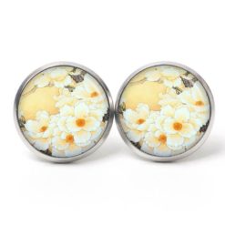 Ohrstecker, Ohrhänger, Clipse & Druckknopf – Motiv Gezeichnete gelbe Blumen – Schmuck aus Edelstahl