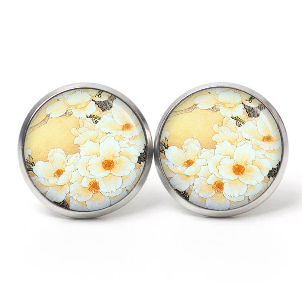 Ohrstecker, Ohrhänger, Clipse & Druckknopf – Motiv Gezeichnete gelbe Blumen – Schmuck aus Edelstahl Ohrstecker, Ohrhänger, Clipse & Druckknopf – Motiv Gezeichnete gelbe Blumen – Schmuck aus Edelstahl