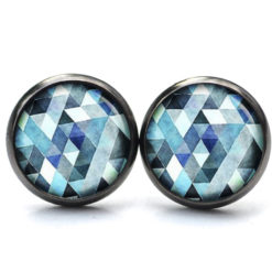 Druckknopf Ohrstecker Ohrhänger blau Mosaik Mandala Rauten Kaleidoskop Druckknopf Ohrstecker Ohrhänger blau Mosaik Mandala Rauten Kaleidoskop