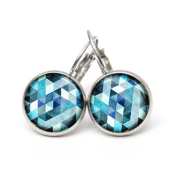 Druckknopf Ohrstecker Ohrhänger blau Mosaik Mandala Rauten Kaleidoskop Druckknopf Ohrstecker Ohrhänger blau Mosaik Mandala Rauten Kaleidoskop