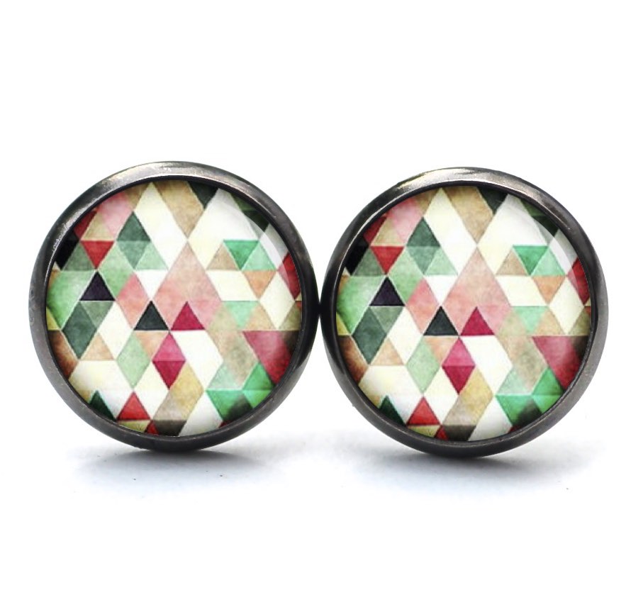 Druckknopf Ohrstecker Ohrhänger Clipse bunt farbenfroh Mosaik Mandala Rauten Kaleidoskop Druckknopf Ohrstecker Ohrhänger Clipse bunt farbenfroh Mosaik Mandala Rauten Kaleidoskop
