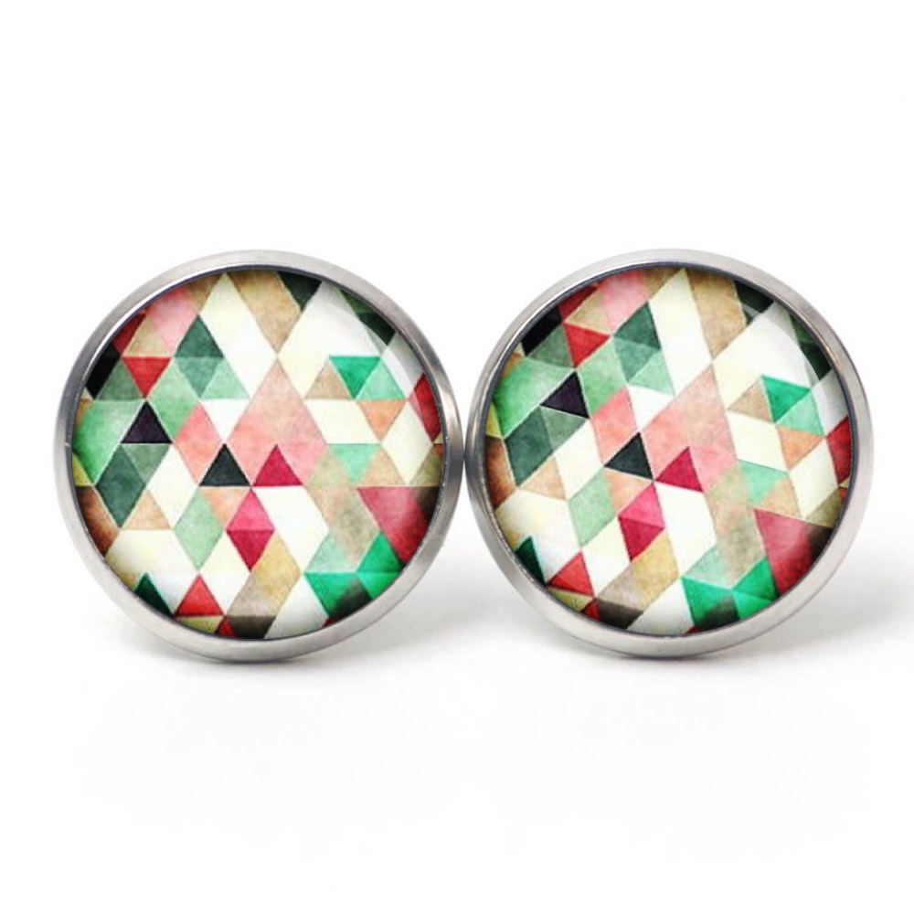 Druckknopf Ohrstecker Ohrhänger Clipse bunt farbenfroh Mosaik Mandala Rauten Kaleidoskop Druckknopf Ohrstecker Ohrhänger Clipse bunt farbenfroh Mosaik Mandala Rauten Kaleidoskop