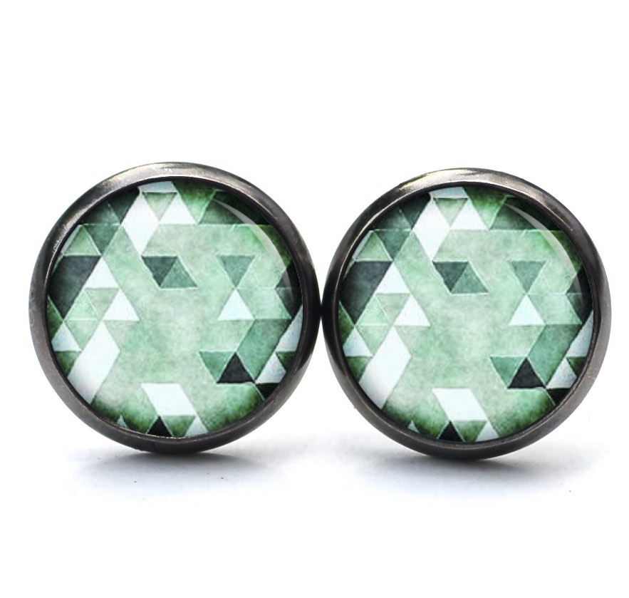 Druckknopf Ohrstecker Ohrhänger Clipse grün Mosaik Mandala Rauten Kaleidoskop Druckknopf Ohrstecker Ohrhänger Clipse grün Mosaik Mandala Rauten Kaleidoskop