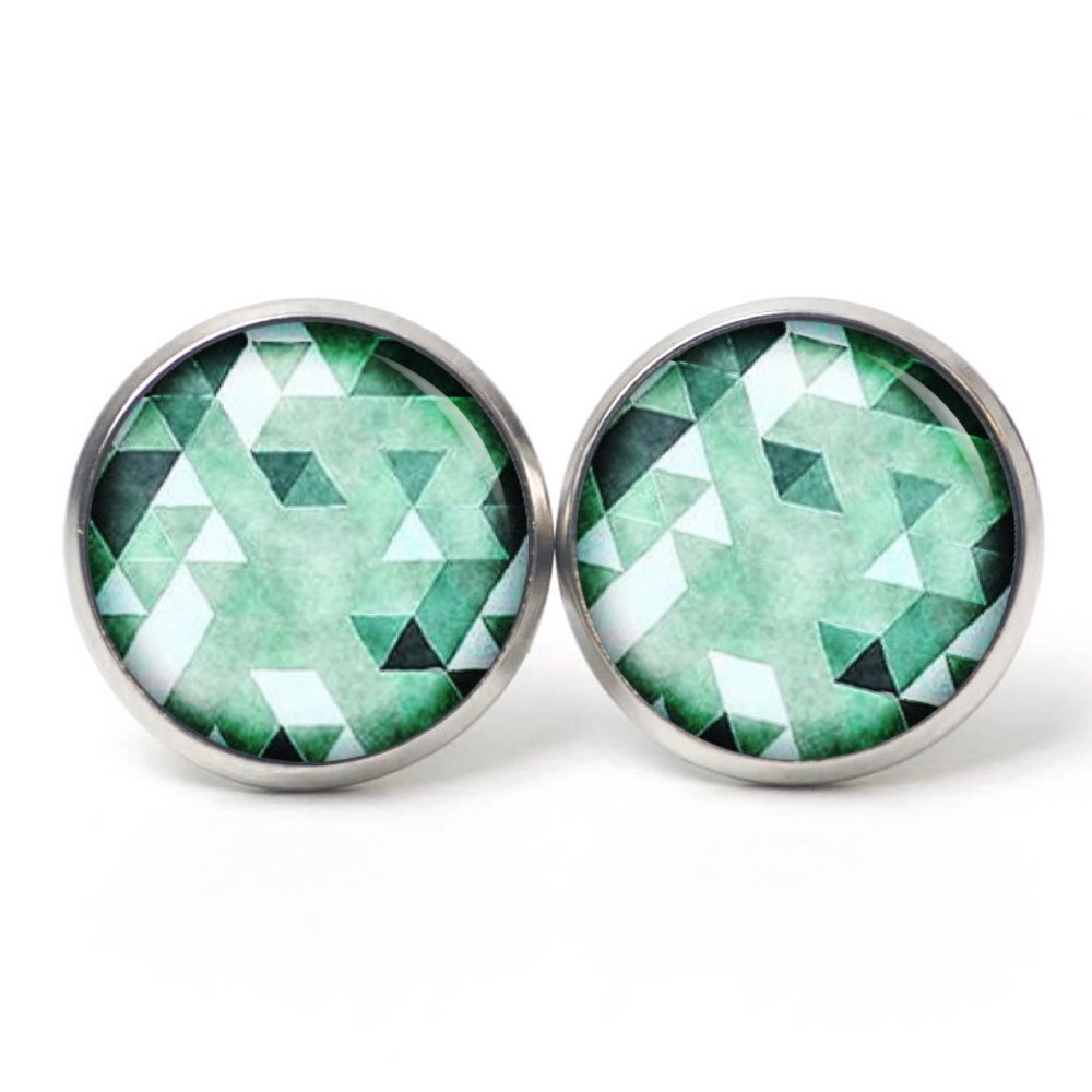 Druckknopf Ohrstecker Ohrhänger Clipse grün Mosaik Mandala Rauten Kaleidoskop Druckknopf Ohrstecker Ohrhänger Clipse grün Mosaik Mandala Rauten Kaleidoskop