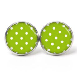 Druckknopf Ohrstecker Ohrhänger Clipse grün mit weißen Tupfen Punkten Polka Dots