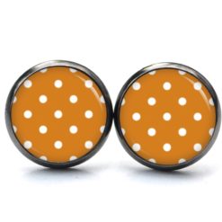 Druckknopf Ohrstecker Ohrhänger Clipse orange mit weißen Tupfen Punkten Polka Dots Druckknopf Ohrstecker Ohrhänger Clipse orange mit weißen Tupfen Punkten Polka Dots