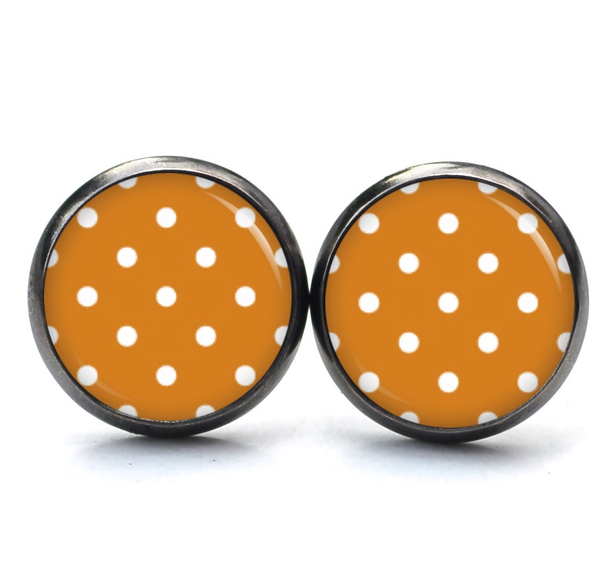 Druckknopf Ohrstecker Ohrhänger Clipse orange mit weißen Tupfen Punkten Polka Dots Druckknopf Ohrstecker Ohrhänger Clipse orange mit weißen Tupfen Punkten Polka Dots