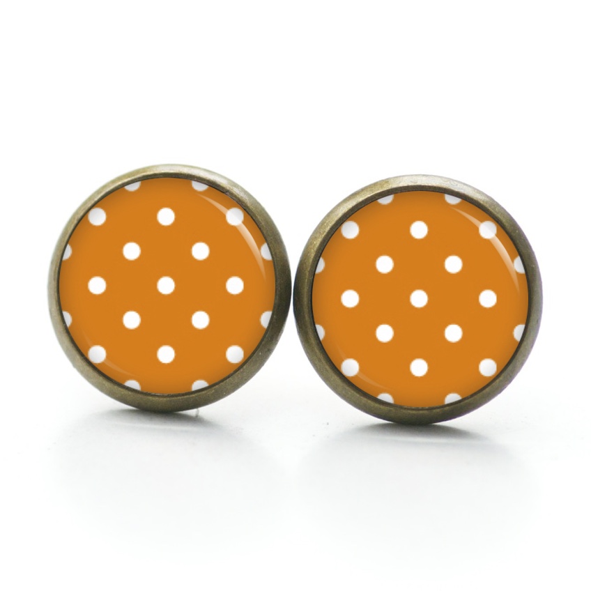 Druckknopf Ohrstecker Ohrhänger Clipse orange mit weißen Tupfen Punkten Polka Dots Druckknopf Ohrstecker Ohrhänger Clipse orange mit weißen Tupfen Punkten Polka Dots