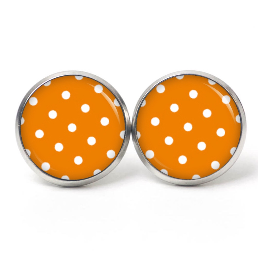 Druckknopf Ohrstecker Ohrhänger Clipse orange mit weißen Tupfen Punkten Polka Dots Druckknopf Ohrstecker Ohrhänger Clipse orange mit weißen Tupfen Punkten Polka Dots