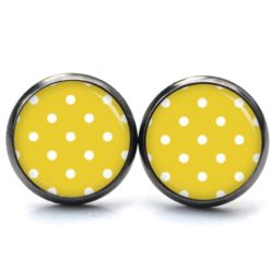 Druckknopf Ohrstecker Ohrhänger Clipse gelb mit weißen Tupfen Punkten Polka Dots Druckknopf Ohrstecker Ohrhänger Clipse gelb mit weißen Tupfen Punkten Polka Dots