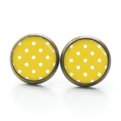 Druckknopf Ohrstecker Ohrhänger Clipse gelb mit weißen Tupfen Punkten Polka Dots Druckknopf Ohrstecker Ohrhänger Clipse gelb mit weißen Tupfen Punkten Polka Dots