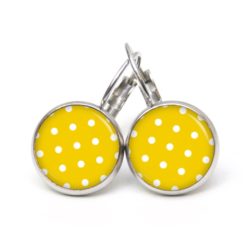 Druckknopf Ohrstecker Ohrhänger Clipse gelb mit weißen Tupfen Punkten Polka Dots Druckknopf Ohrstecker Ohrhänger Clipse gelb mit weißen Tupfen Punkten Polka Dots