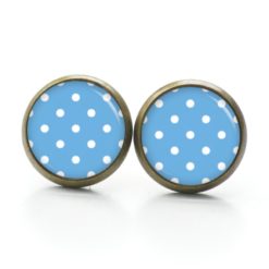 Druckknopf Ohrstecker Ohrhänger Clipse himmelblau mit weißen Tupfen Punkten Polka Dots Druckknopf Ohrstecker Ohrhänger Clipse himmelblau mit weißen Tupfen Punkten Polka Dots