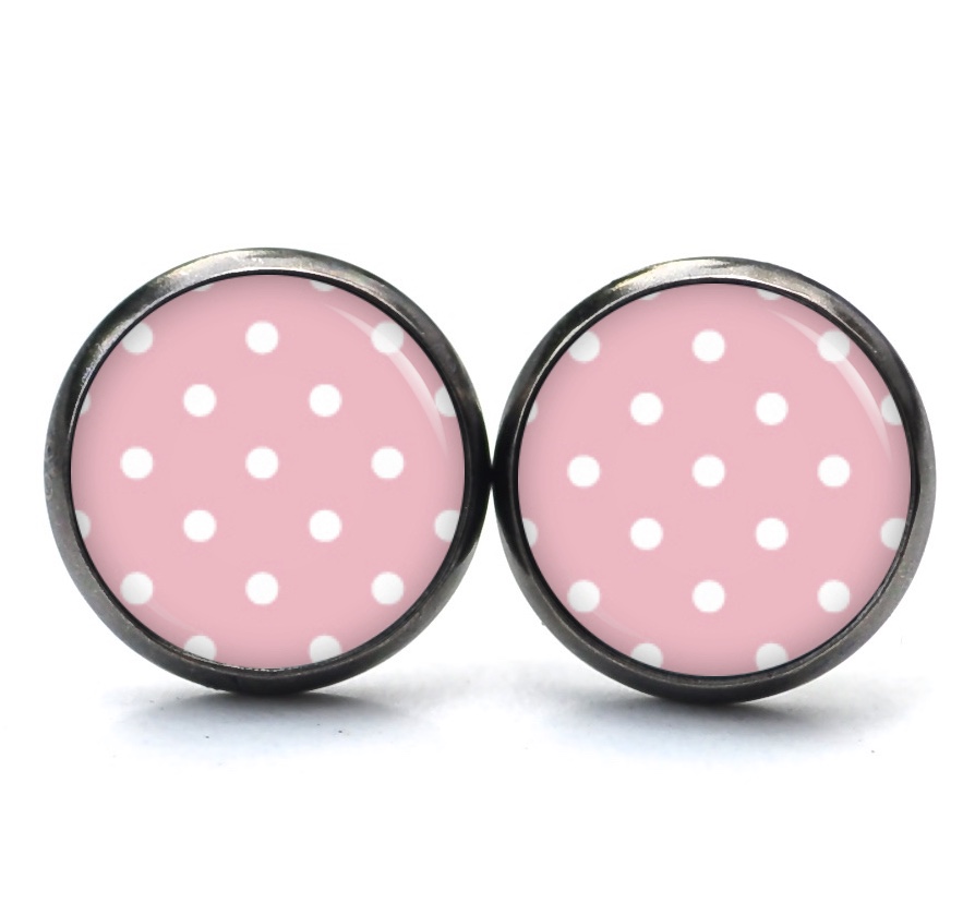 Druckknopf Ohrstecker Ohrhänger Clipse zart rosa mit weißen Tupfen Punkten Polka Dots Druckknopf Ohrstecker Ohrhänger Clipse zart rosa mit weißen Tupfen Punkten Polka Dots