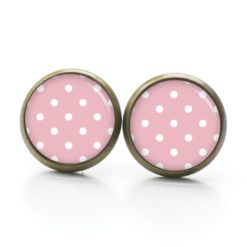 Druckknopf Ohrstecker Ohrhänger Clipse zart rosa mit weißen Tupfen Punkten Polka Dots Druckknopf Ohrstecker Ohrhänger Clipse zart rosa mit weißen Tupfen Punkten Polka Dots