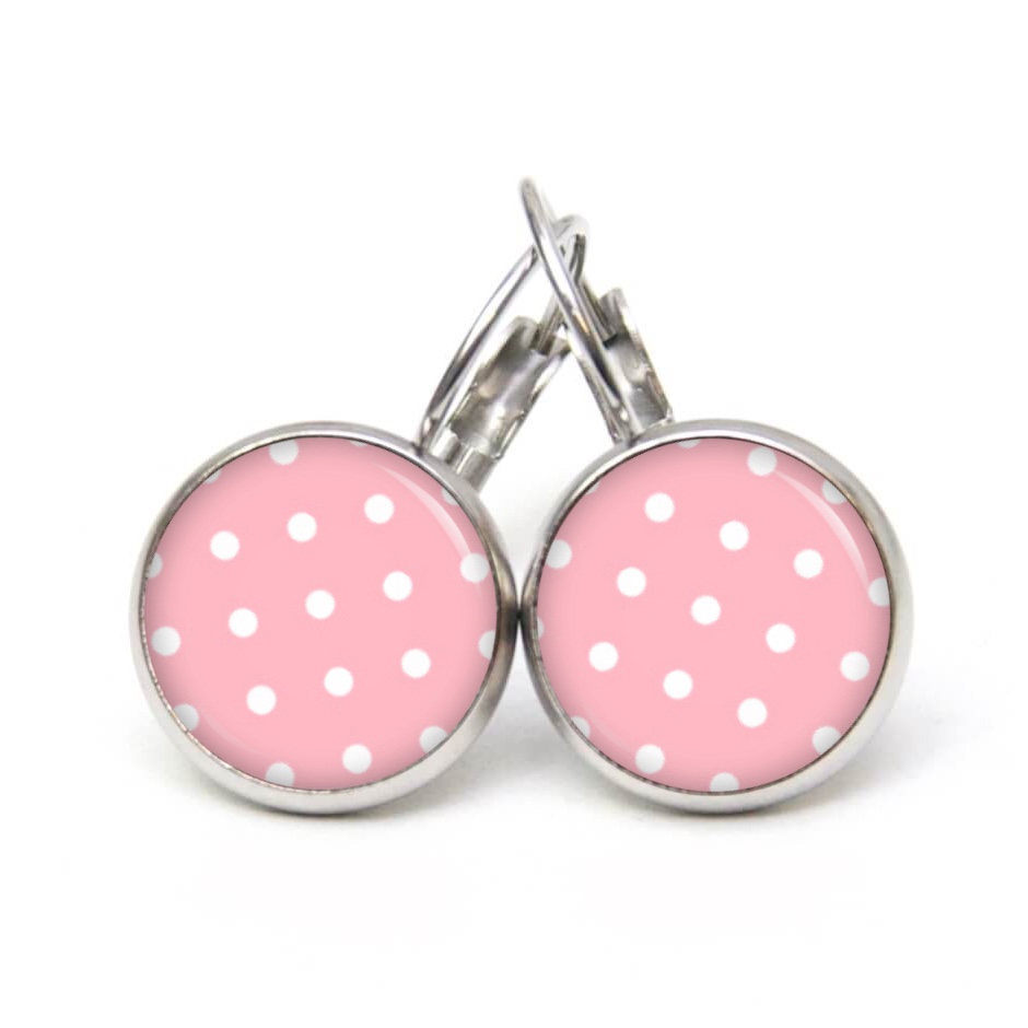 Druckknopf Ohrstecker Ohrhänger Clipse zart rosa mit weißen Tupfen Punkten Polka Dots Druckknopf Ohrstecker Ohrhänger Clipse zart rosa mit weißen Tupfen Punkten Polka Dots