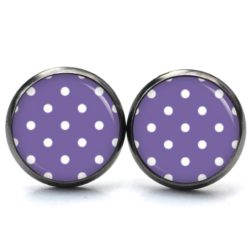 Druckknopf Ohrstecker Ohrhänger Clipse violett lila mit weißen Tupfen Punkten Polka Dots Druckknopf Ohrstecker Ohrhänger Clipse violett lila mit weißen Tupfen Punkten Polka Dots