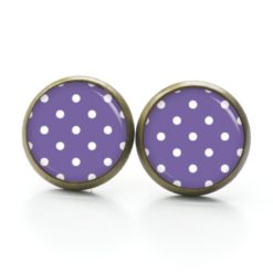 Druckknopf Ohrstecker Ohrhänger Clipse violett lila mit weißen Tupfen Punkten Polka Dots Druckknopf Ohrstecker Ohrhänger Clipse violett lila mit weißen Tupfen Punkten Polka Dots