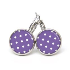 Druckknopf Ohrstecker Ohrhänger Clipse violett lila mit weißen Tupfen Punkten Polka Dots Druckknopf Ohrstecker Ohrhänger Clipse violett lila mit weißen Tupfen Punkten Polka Dots