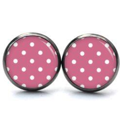 Druckknopf Ohrstecker Ohrhänger Clipse rosarot mit weißen Tupfen Punkten Polka Dots Druckknopf Ohrstecker Ohrhänger Clipse rosarot mit weißen Tupfen Punkten Polka Dots