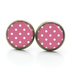 Druckknopf Ohrstecker Ohrhänger Clipse rosarot mit weißen Tupfen Punkten Polka Dots Druckknopf Ohrstecker Ohrhänger Clipse rosarot mit weißen Tupfen Punkten Polka Dots