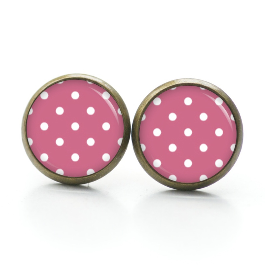 Druckknopf Ohrstecker Ohrhänger Clipse rosarot mit weißen Tupfen Punkten Polka Dots Druckknopf Ohrstecker Ohrhänger Clipse rosarot mit weißen Tupfen Punkten Polka Dots