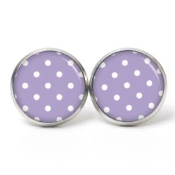 Druckknopf Ohrstecker Ohrhänger Clipse flieder lila mit weißen Tupfen Punkten Polka Dots