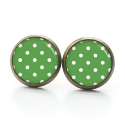 Druckknopf Ohrstecker Ohrhänger Clipse grün mit weißen Tupfen Punkten Polka Dots Druckknopf Ohrstecker Ohrhänger Clipse grün mit weißen Tupfen Punkten Polka Dots