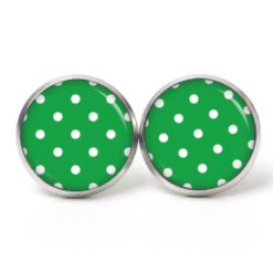 Druckknopf Ohrstecker Ohrhänger Clipse grün mit weißen Tupfen Punkten Polka Dots