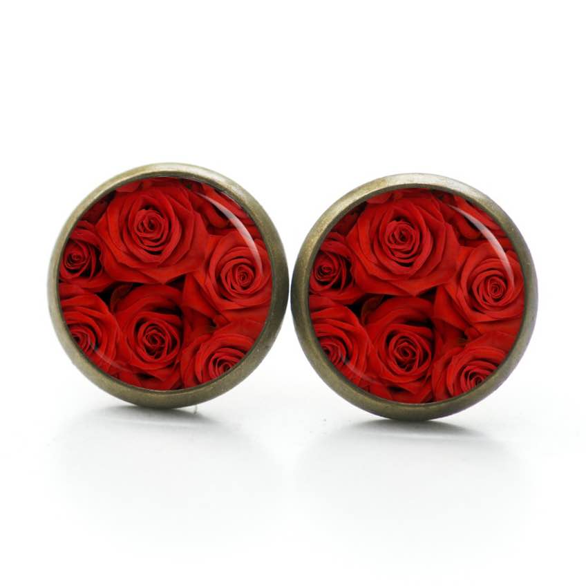 Druckknopf Ohrstecker Ohrhänger Clipse rote Rosen Valentinstag Muttertag Druckknopf Ohrstecker Ohrhänger Clipse rote Rosen Valentinstag Muttertag